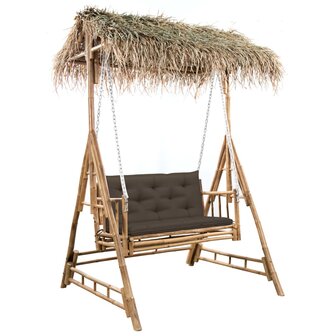 Schommelbank 2-zits met palmbladeren en kussen 202 cm bamboe 1