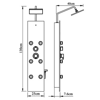 Douchepaneel 25x47,5x130 cm glas zwart  9