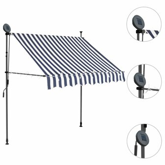 Luifel handmatig uitschuifbaar met LED 100 cm blauw en wit 3