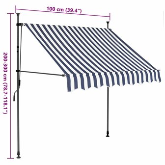 Luifel handmatig uitschuifbaar met LED 100 cm blauw en wit 8