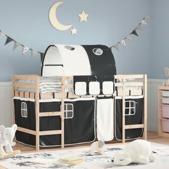 Kinderhoogslaper met tunnel 90x200 cm grenenhout wit en zwart 1