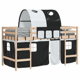 Kinderhoogslaper met tunnel 90x200 cm grenenhout wit en zwart 4