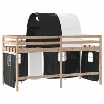 Kinderhoogslaper met tunnel 90x200 cm grenenhout wit en zwart 9