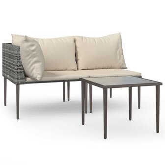 3-delige Loungeset met kussens poly rattan grijs 2