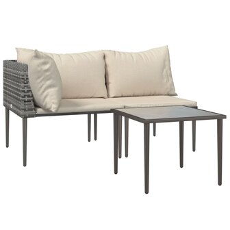 3-delige Loungeset met kussens poly rattan grijs 3