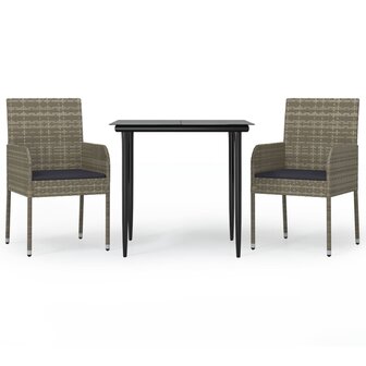 3-delige Tuinset met kussens poly rattan zwart en grijs 2