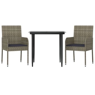 3-delige Tuinset met kussens poly rattan zwart en grijs 3