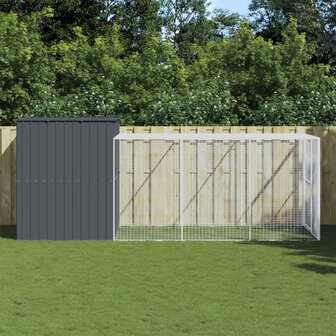 Hondenhok met ren 214x457x181 cm gegalvaniseerd staal antraciet 1