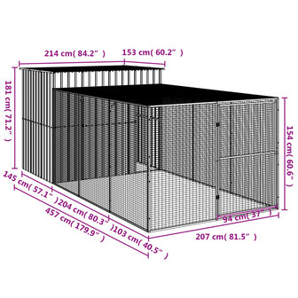 Hondenhok met ren 214x457x181 cm gegalvaniseerd staal antraciet 9