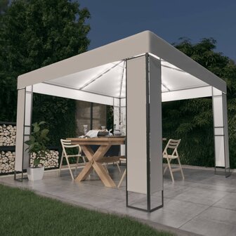 Prieel met dubbel dak en LED-lichtslinger 3x3 m wit 1