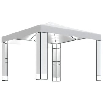 Prieel met dubbel dak en LED-lichtslinger 3x3 m wit 2