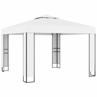 Prieel met dubbel dak en LED-lichtslinger 3x3 m wit 3