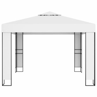 Prieel met dubbel dak en LED-lichtslinger 3x3 m wit 4