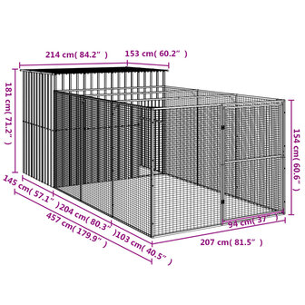 Hondenhok met ren 214x457x181 cm gegalvaniseerd staal antraciet 9