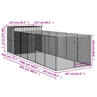 Hondenhok met ren 214x661x181 cm gegalvaniseerd staal antraciet 9