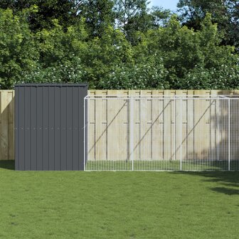 Hondenhok met ren 214x865x181 cm gegalvaniseerd staal antraciet 1
