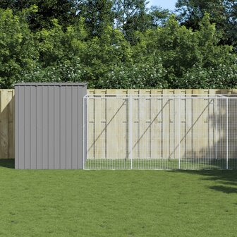 Hondenhok met ren 214x661x181 cm staal lichtgrijs 1