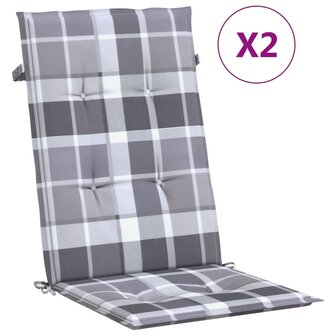 Tuinstoelkussens 2 st hoge rug ruitpatroon 120x50x3 cm grijs 2