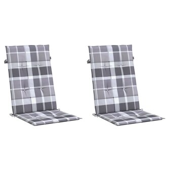 Tuinstoelkussens 2 st hoge rug ruitpatroon 120x50x3 cm grijs 3