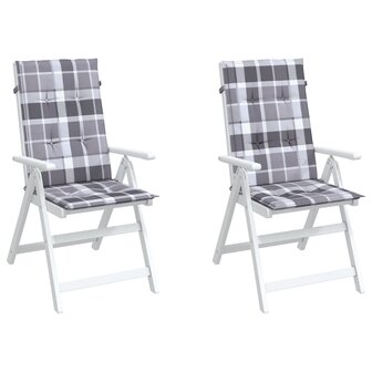 Tuinstoelkussens 2 st hoge rug ruitpatroon 120x50x3 cm grijs 4