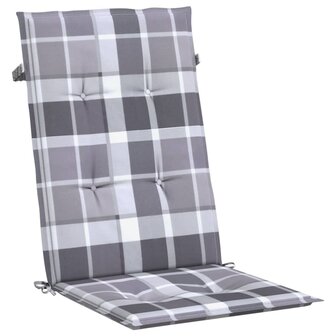 Tuinstoelkussens 2 st hoge rug ruitpatroon 120x50x3 cm grijs 5