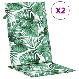Stoelkussens 2 st hoge rug bladpatroon stof 2