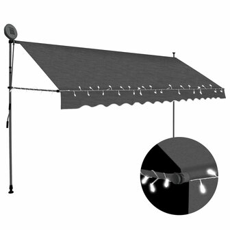 Luifel handmatig uitschuifbaar met LED 400 cm antracietkleurig 1