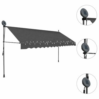 Luifel handmatig uitschuifbaar met LED 400 cm antracietkleurig 3