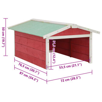Overkapping voor grasmaaier 72x87x50 cm vurenhout rood en wit 9