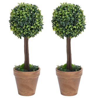 Kunstplanten met pot 2 st buxus bolvorming 33 cm groen 1