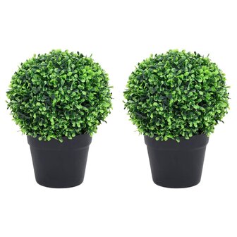 Kunstplanten met pot 2 st buxus bolvorming 27 cm groen 1