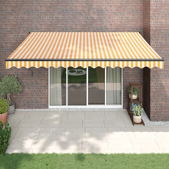 Luifel automatisch uitschuifbaar 4,5x3 m geel en wit 1