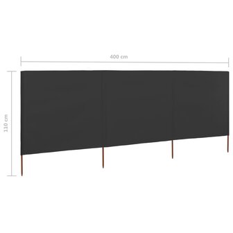 Windscherm 3-panelen 400x80 cm stof antraciet 6