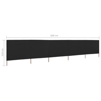 Windscherm 5-panelen 600x80 cm stof zwart  6