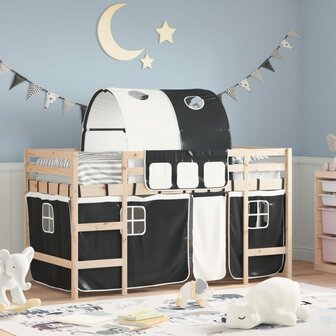 Kinderhoogslaper met tunnel 90x190 cm grenenhout wit en zwart 1