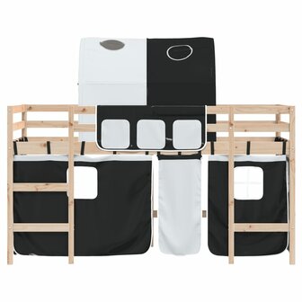 Kinderhoogslaper met tunnel 90x190 cm grenenhout wit en zwart 5