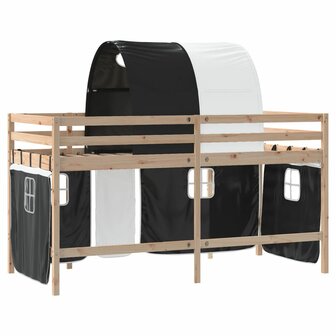 Kinderhoogslaper met tunnel 90x190 cm grenenhout wit en zwart 9