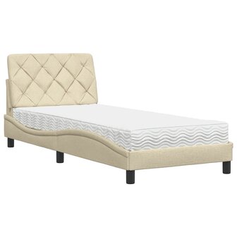 Bed met matras stof cr&egrave;mekleurig 90x190 cm 2