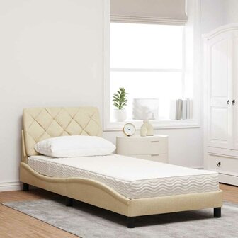 Bed met matras stof cr&egrave;mekleurig 90x190 cm 3