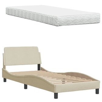 Bed met matras stof cr&egrave;mekleurig 90x190 cm 8