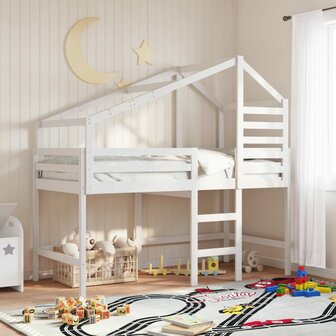 Halfhoogslaper met ladder en bedhuis grenenhout wit 90x200 cm 1