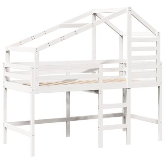Halfhoogslaper met ladder en bedhuis grenenhout wit 90x200 cm 3