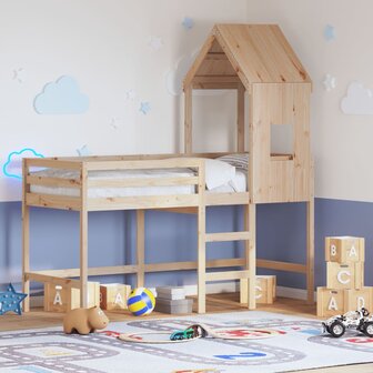 Halfhoogslaper met ladder en bedhuis grenenhout 80x200 cm 1