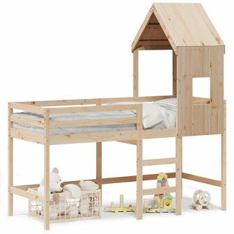 Halfhoogslaper met ladder en bedhuis grenenhout 80x200 cm 2