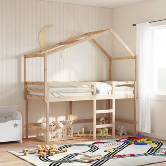 Halfhoogslaper met ladder en bedhuis grenenhout 80x200 cm 1