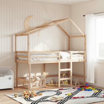 Halfhoogslaper met ladder en bedhuis grenenhout 90x190 cm 1
