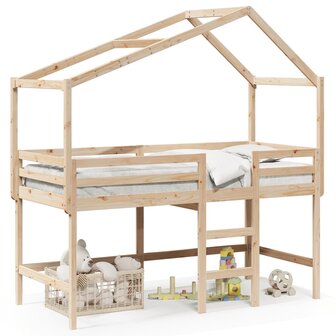 Halfhoogslaper met ladder en bedhuis grenenhout 90x190 cm 2
