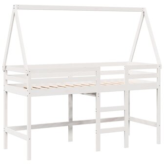 Halfhoogslaper met ladder en bedhuis grenenhout wit 90x200 cm 3