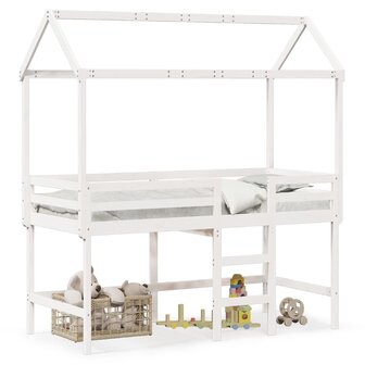 Halfhoogslaper met ladder en bedhuis grenenhout wit 90x200 cm 2