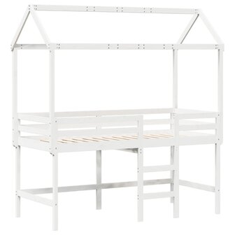 Halfhoogslaper met ladder en bedhuis grenenhout wit 90x200 cm 3